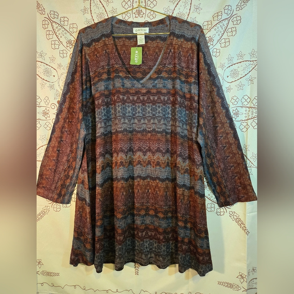 Orvis Multicolor Lace Print Knit Tunic XL
